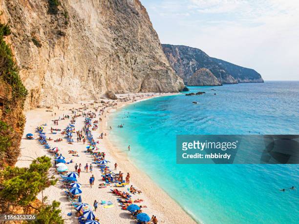 famous porto katsiki beach, lefkada (levkas) island, greece - levkas stock pictures, royalty-free photos & images