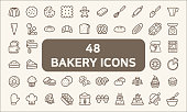Set of 48 bakery and dessert Icons line style.