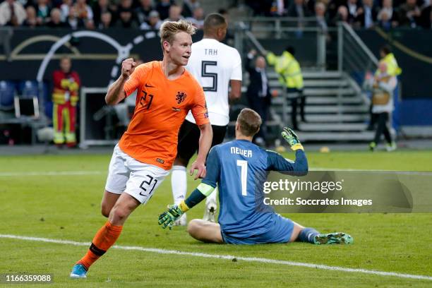 Frenkie de Jong of Holland celebrates 1-1 during the EURO Qualifier match between Germany v Holland at the Volkspark Stadium on September 6, 2019 in...