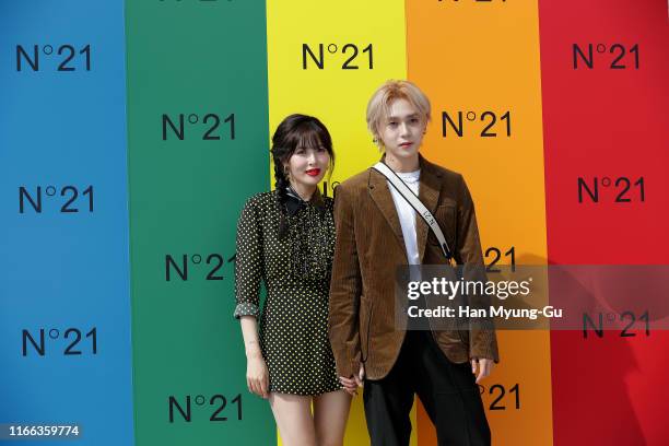 Former member of girl group 4minute, Hyun-A and singer Kim Hyo-Jong attend the photocall for N21 on August 06, 2019 in Seoul, South Korea.