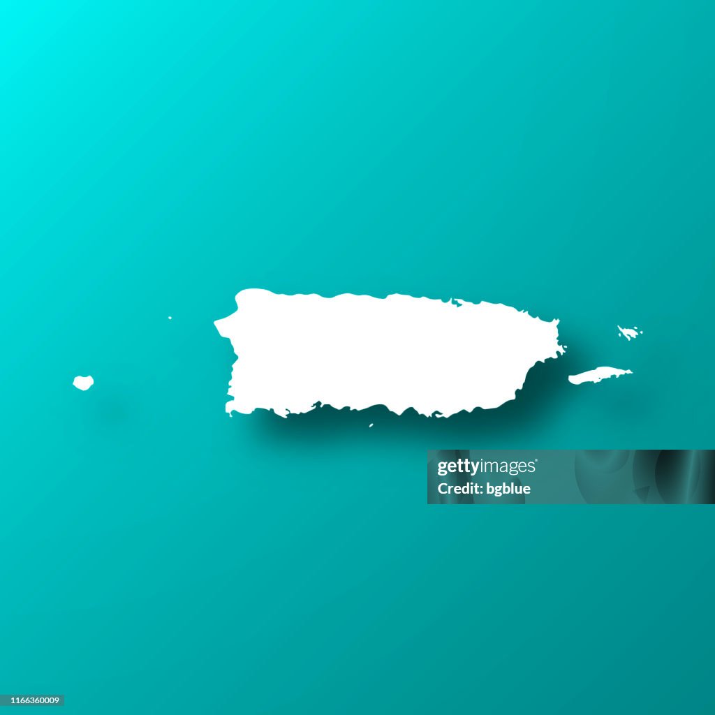 Puerto Rico map on Blue Green background with shadow