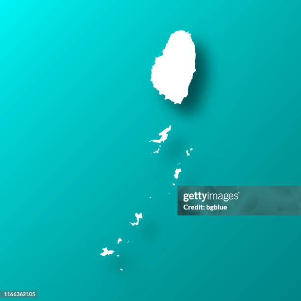 saint vincent and the grenadines map on blue green background with shadow - tobago cays grenadines stock illustrations