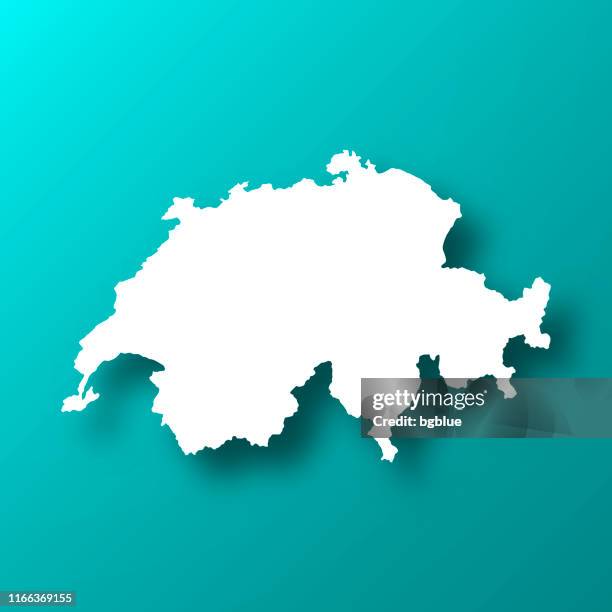 schweiz karte auf blau-grün hintergrund mit schatten - switzerland map stock-grafiken, -clipart, -cartoons und -symbole