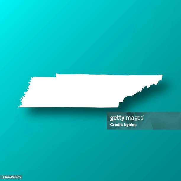 ilustrações, clipart, desenhos animados e ícones de mapa de tennessee no fundo verde azul com sombra - nashville