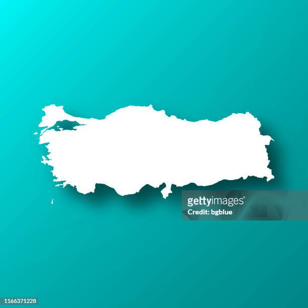 illustrazioni stock, clip art, cartoni animati e icone di tendenza di mappa della turchia su sfondo verde blu con ombra - turchia