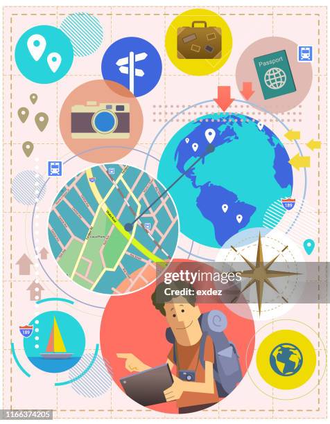 travel with app and tab - map ui stock illustrations