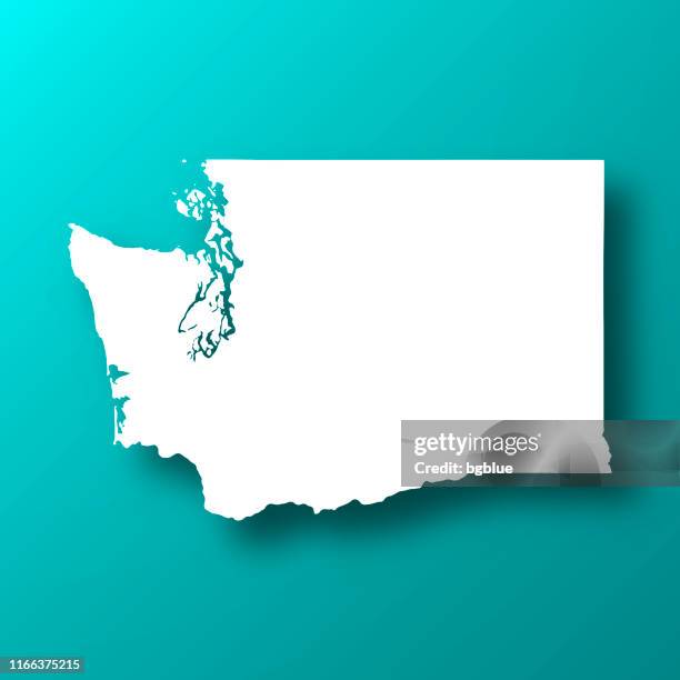 illustrations, cliparts, dessins animés et icônes de carte de washington sur le fond vert bleu avec l'ombre - olympia-état-de-washington