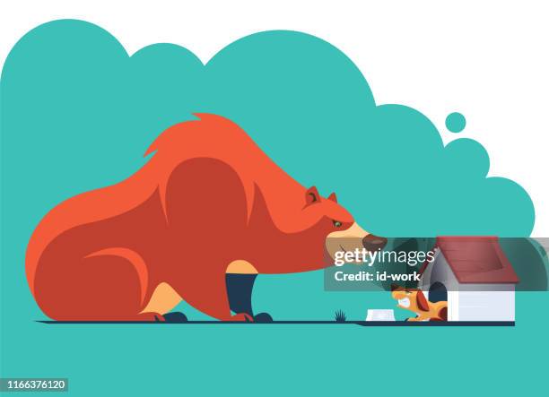 bear meeting angry dog - bark stock illustrations