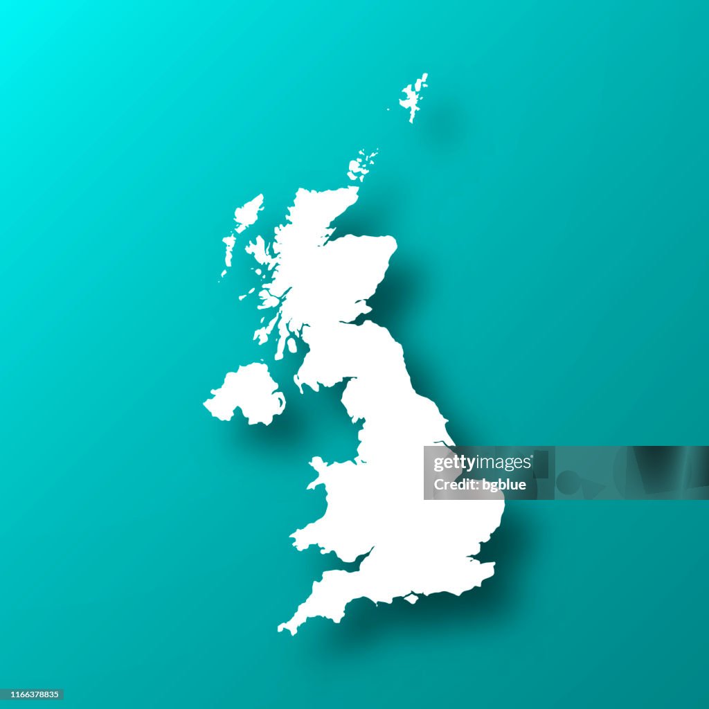 United Kingdom map on Blue Green background with shadow