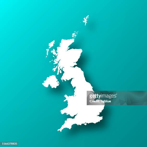united kingdom map on blue green background with shadow - uk stock illustrations