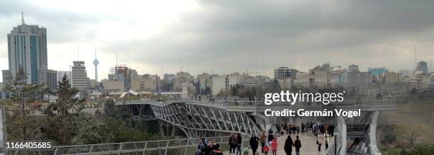 panoramic city skyline of tehran from tabiat bridge - iran - tehran skyline stock pictures, royalty-free photos & images