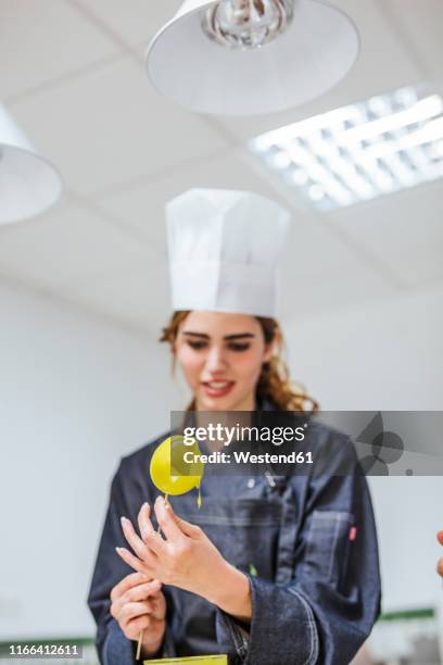 junior chef prepairing a dessert - dip dye stock pictures, royalty-free photos & images