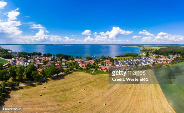 germany, mecklenburg-western pomerania, mecklenburg lake district, aerial view of fleesensee and lake fleesensee - fleesensee stock pictures, royalty-free photos & images