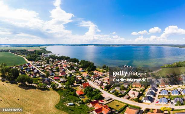 germany, mecklenburg-western pomerania, mecklenburg lake district, aerial view of fleesensee and lake fleesensee - fleesensee stock pictures, royalty-free photos & images