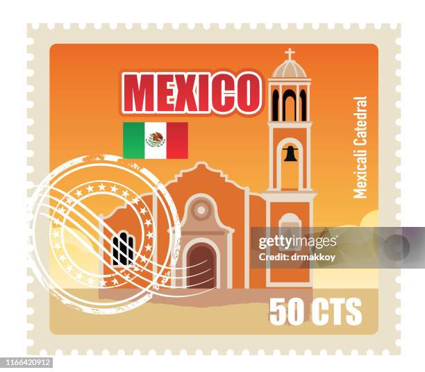 stockillustraties, clipart, cartoons en iconen met kathedraal mexicali stempel, mexicali - mexicali