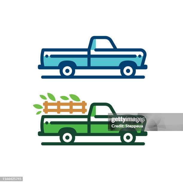 ilustraciones, imágenes clip art, dibujos animados e iconos de stock de camión de recogida de agricultores - old truck