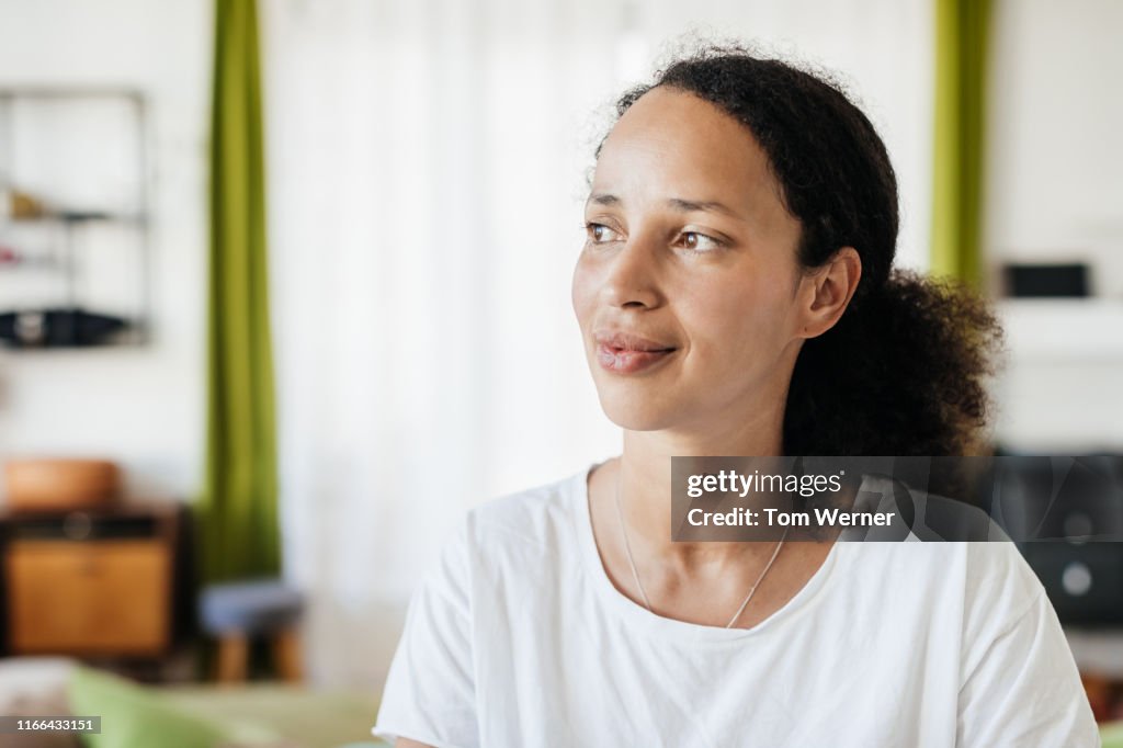 Portrait Of Single Mom Relaxing At home