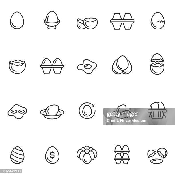 illustrazioni stock, clip art, cartoni animati e icone di tendenza di set di icone uovo - incrinato