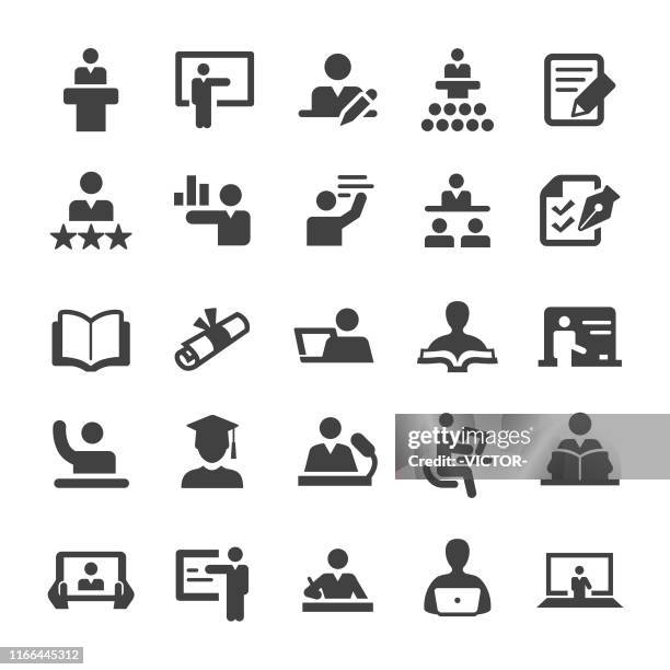 stockillustraties, clipart, cartoons en iconen met docent-en studenten pictogrammen-smart series - collegezaal