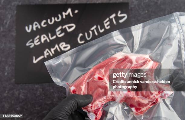 vacuum-sealed lamb cutlets - sous vide stock pictures, royalty-free photos & images