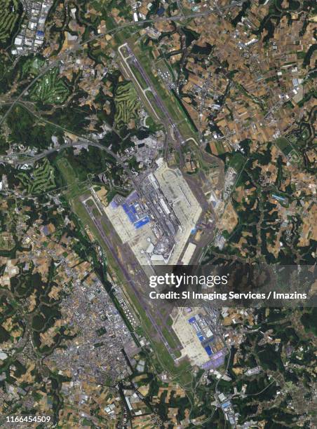 satellite image, narita international airport, narita, japan - narita international airport 個照片及圖片檔