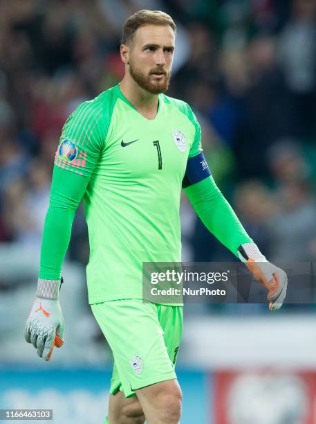 Jan Oblak during the UEFA Euro 2020 qualifier between Slovenia and Poland at Stadion Stozice on September 6, 2019 in Ljubljana, Slovenia.