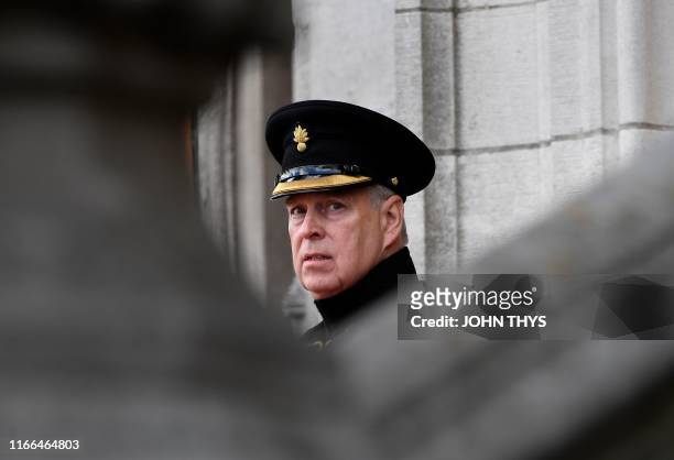 Britain's Prince Andrew, Duke of York, attends a ceremony commemorating the 75th anniversary of the liberation of Bruges on September 7, 2019 in...