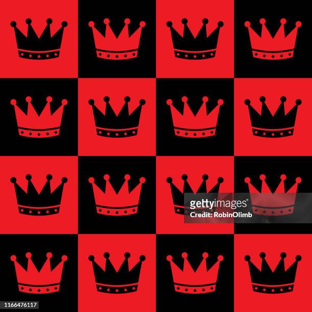 red and black crowns seamless pattern - checkers game stock illustrations