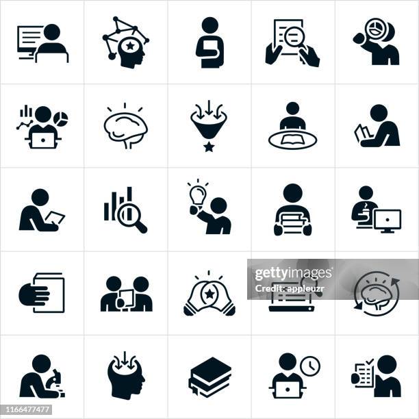 illustrazioni stock, clip art, cartoni animati e icone di tendenza di icone di ricerca - ricercatori
