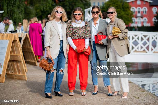 Guests seen outside Blanche during Copenhagen Fashion Week Spring/Summer 2020 on August 06, 2019 in Copenhagen, Denmark.