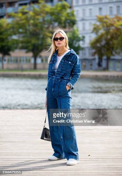 Alessa Winter is seen wearing denim overall outside Blanche during Copenhagen Fashion Week Spring/Summer 2020 on August 06, 2019 in Copenhagen,...