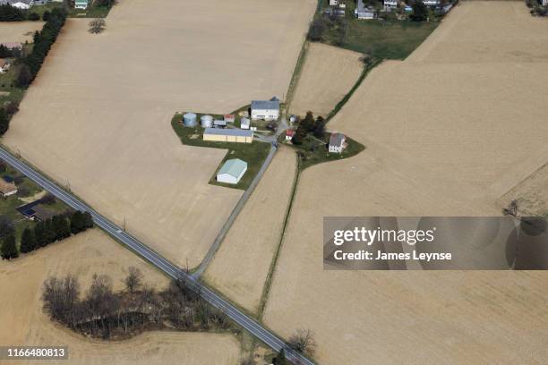 abstract aerial view of farmland in pennsylvania - allentown pennsylvania stock pictures, royalty-free photos & images