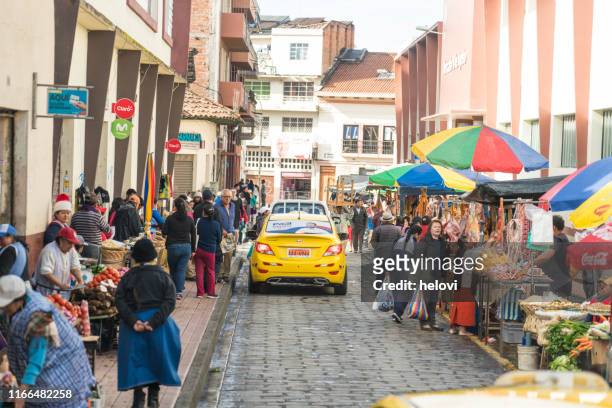 selling vegetable and fruit on the cuenca street - cuenca ecuador stock pictures, royalty-free photos & images