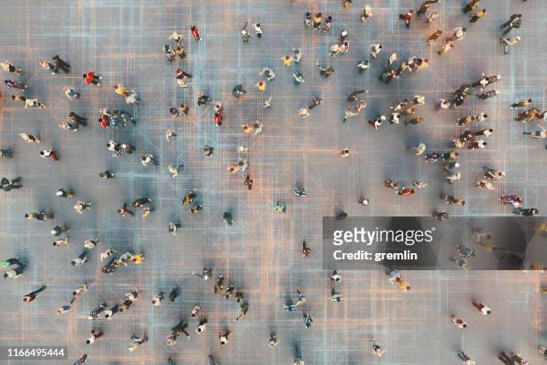 abstract crowds of people with virtual reality street display - crowd of people from above stock pictures, royalty-free photos & images