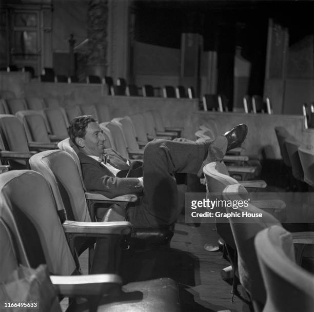 American vaudeville actor Ray Bolger prepares for the opening of WJZ-TV by the American Broadcasting Company at the Palace Theater in New York City,...