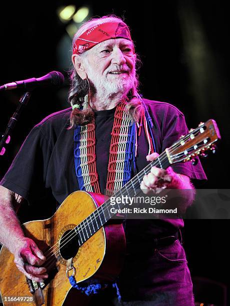 Willie Nelson performs during the First annual 2011 Rapids Jam Music Festival at the Carolina Crossroads Outdoor Amphitheate on June 16, 2011 in...