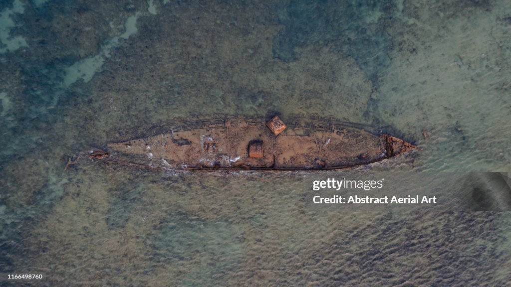Drone shot over a shipwreck, Exmouth, Australia
