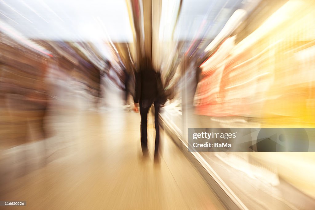 Woman Shopping, Blurred Motion, Rear View