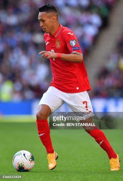 Bulgaria's midfielder Marcelinho runs with the ball during the UEFA Euro 2020 qualifying first round Group A football match between England and...