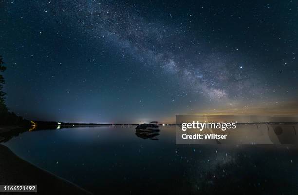 higgins lake north state park boat milky way - sailing ship night stock pictures, royalty-free photos & images
