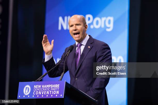 Democratic presidential candidate, former Rep. John Delaney speaks at the New Hampshire Democratic Party Convention at the SNHU Arena on September 7,...