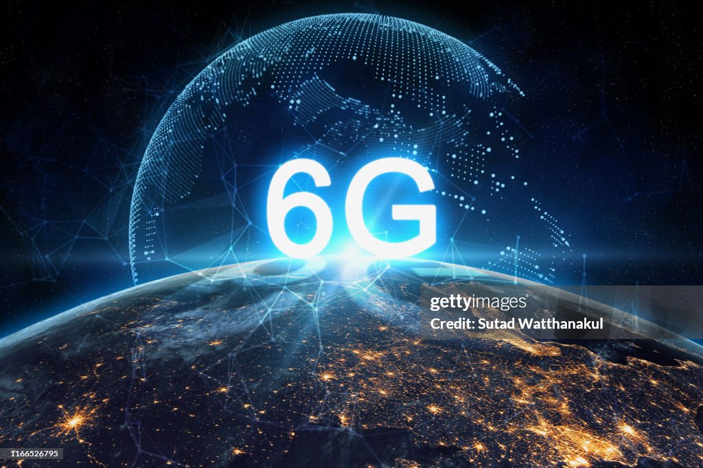 Konzept der zukünftigen Technologie 6G Netzwerk drahtlose Systeme und Internet der Dinge