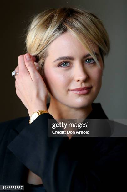 Jesinta Franklin poses at the Mercedes-Benz Sydney Women in Business Luncheon at View by Sydney on August 07, 2019 in Sydney, Australia.