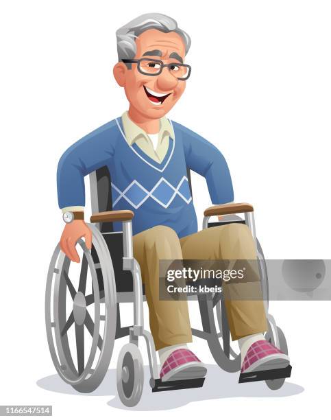 ilustrações de stock, clip art, desenhos animados e ícones de senior man in wheelchair - senior people full body