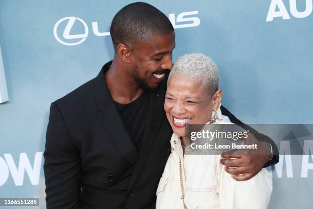 Michael B. Jordan and Donna Jordan attends the Premiere Of OWN's "David Makes Man" at NeueHouse Hollywood on August 06, 2019 in Los Angeles,...