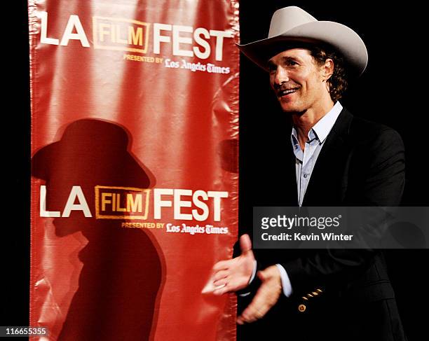 Actor Matthew McConaughey appears at Film Independent's Los Angeles Film Festival opening night premiere of "Bernie" at the L.A. Live Regal Cinemas...
