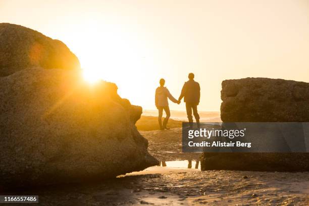 couple holding hands and watching sunset together - ideal wife stock pictures, royalty-free photos & images