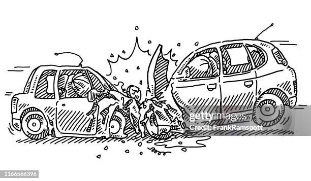ilustraciones, imágenes clip art, dibujos animados e iconos de stock de dibujo de accidentes de coche de choque frontal - accidente de automóvil