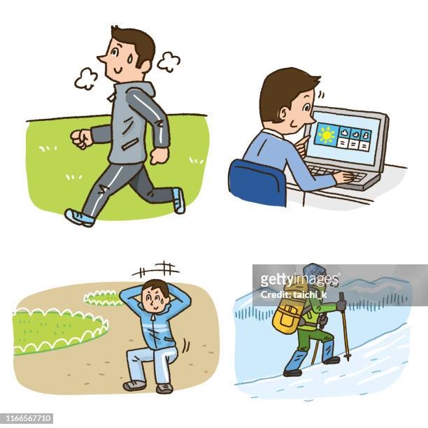 schneebedecktes bergtraining - jogging winter stock-grafiken, -clipart, -cartoons und -symbole