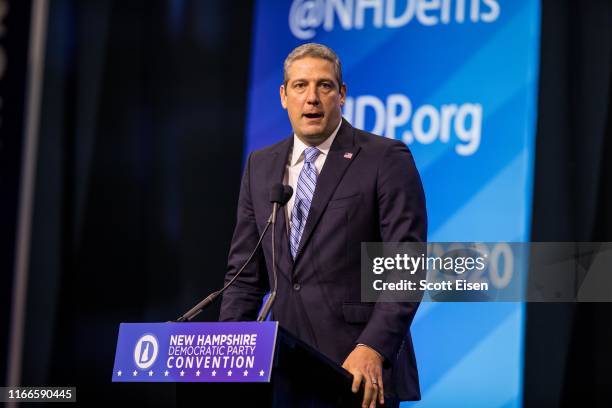 Democratic presidential candidate, Rep. Tim Ryan speaks during the New Hampshire Democratic Party Convention at the SNHU Arena on September 7, 2019...